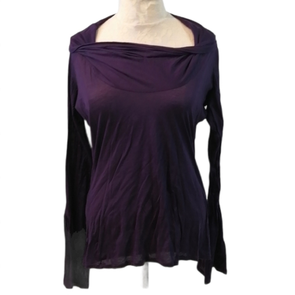 Gucci 2000s Eggplant Plum Cotton Cowl Neck Long Sleeve Sz Large - Picture 6 of 11